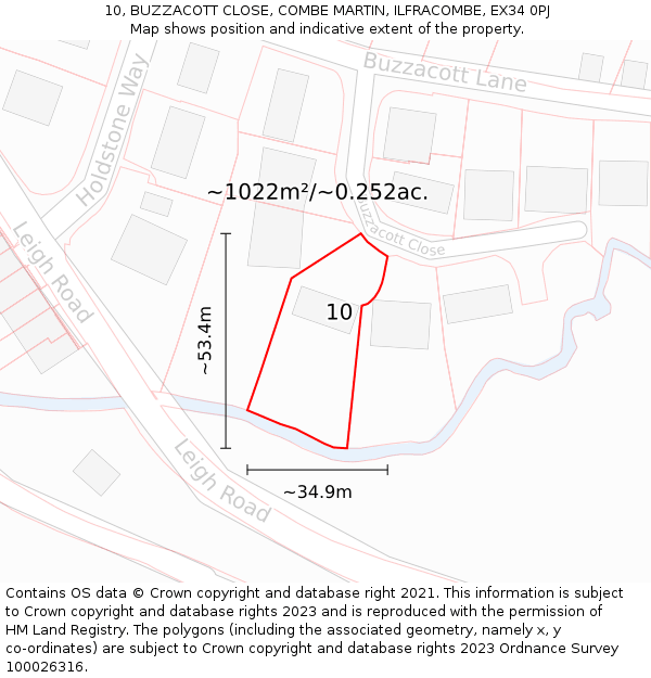 10, BUZZACOTT CLOSE, COMBE MARTIN, ILFRACOMBE, EX34 0PJ: Plot and title map