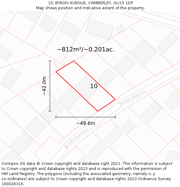 10, BYRON AVENUE, CAMBERLEY, GU15 1DP: Plot and title map