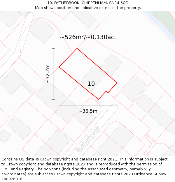 10, BYTHEBROOK, CHIPPENHAM, SN14 6QD: Plot and title map