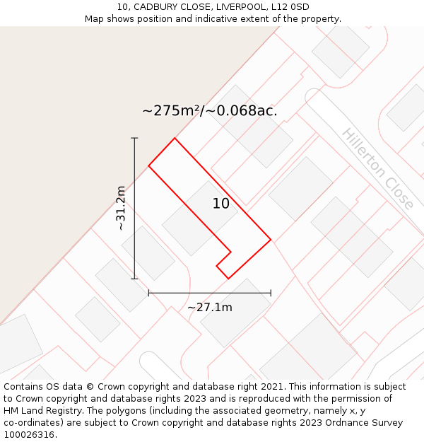 10, CADBURY CLOSE, LIVERPOOL, L12 0SD: Plot and title map