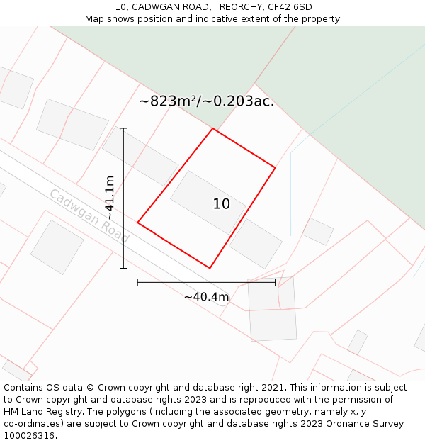 10, CADWGAN ROAD, TREORCHY, CF42 6SD: Plot and title map