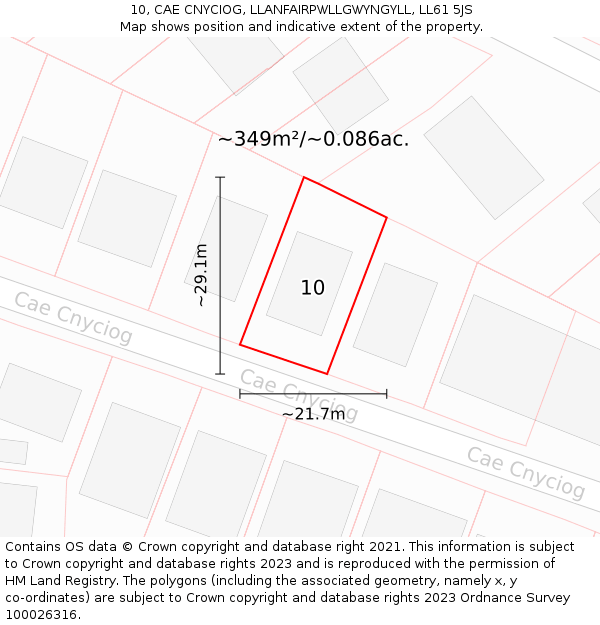 10, CAE CNYCIOG, LLANFAIRPWLLGWYNGYLL, LL61 5JS: Plot and title map