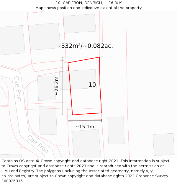 10, CAE FRON, DENBIGH, LL16 3UY: Plot and title map