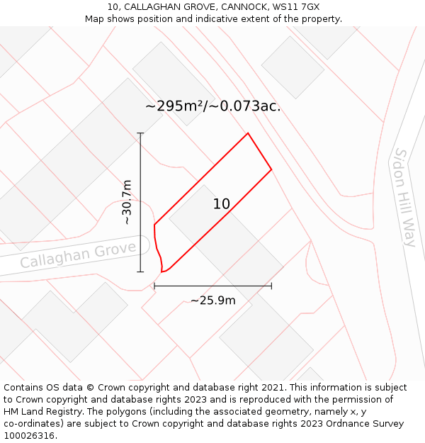 10, CALLAGHAN GROVE, CANNOCK, WS11 7GX: Plot and title map