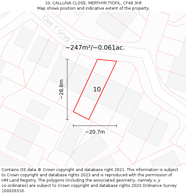 10, CALLUNA CLOSE, MERTHYR TYDFIL, CF48 3HF: Plot and title map