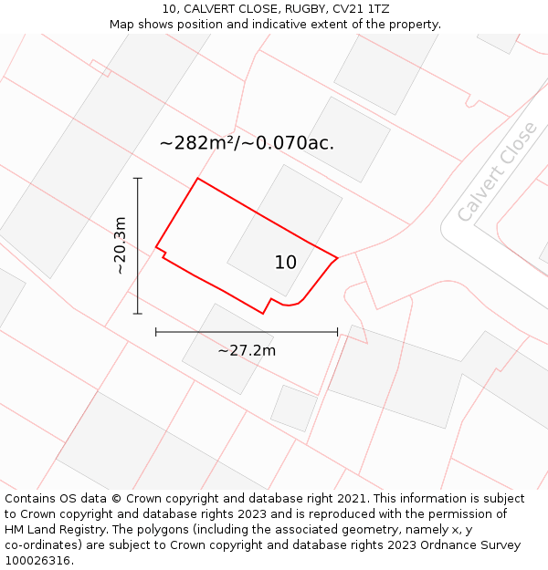 10, CALVERT CLOSE, RUGBY, CV21 1TZ: Plot and title map