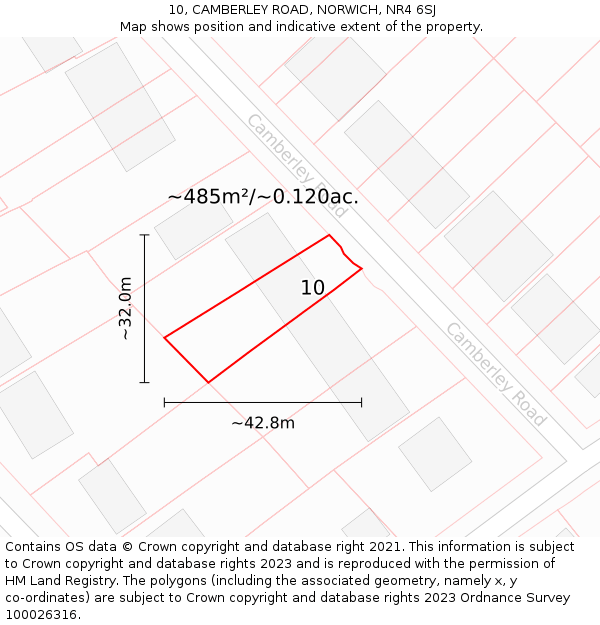 10, CAMBERLEY ROAD, NORWICH, NR4 6SJ: Plot and title map