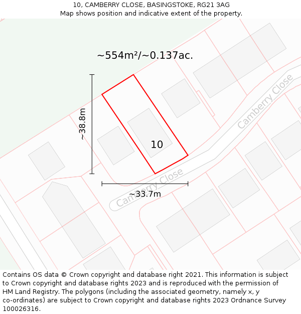 10, CAMBERRY CLOSE, BASINGSTOKE, RG21 3AG: Plot and title map