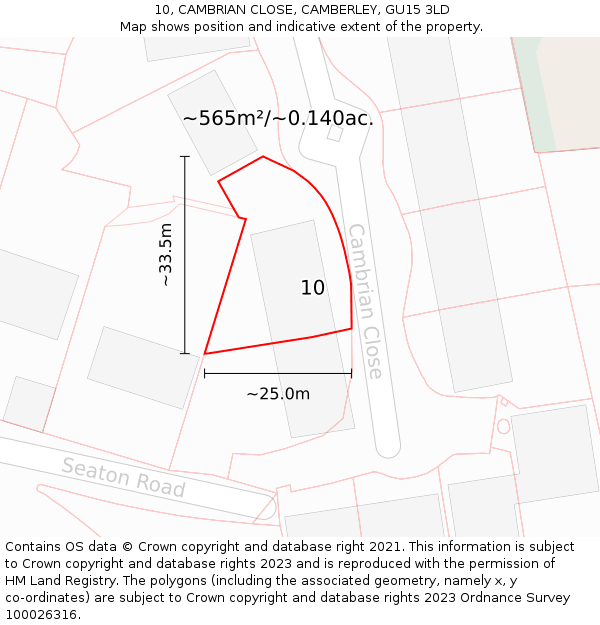 10, CAMBRIAN CLOSE, CAMBERLEY, GU15 3LD: Plot and title map