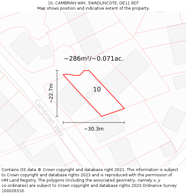 10, CAMBRIAN WAY, SWADLINCOTE, DE11 9DT: Plot and title map