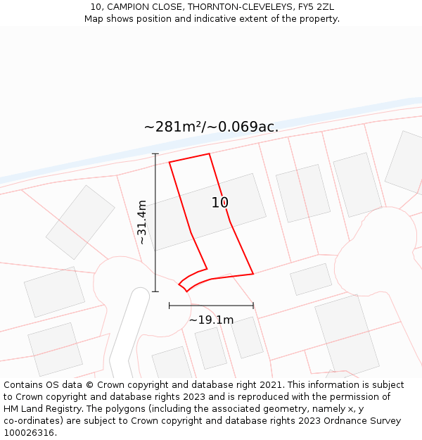 10, CAMPION CLOSE, THORNTON-CLEVELEYS, FY5 2ZL: Plot and title map