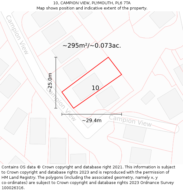 10, CAMPION VIEW, PLYMOUTH, PL6 7TA: Plot and title map