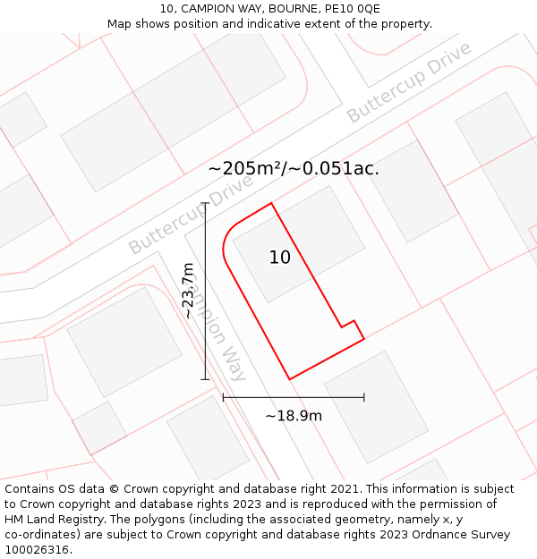 10, CAMPION WAY, BOURNE, PE10 0QE: Plot and title map