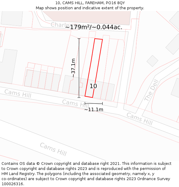 10, CAMS HILL, FAREHAM, PO16 8QY: Plot and title map