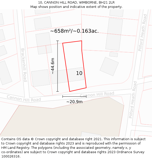 10, CANNON HILL ROAD, WIMBORNE, BH21 2LR: Plot and title map