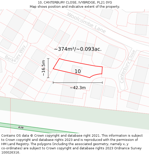 10, CANTERBURY CLOSE, IVYBRIDGE, PL21 0YG: Plot and title map