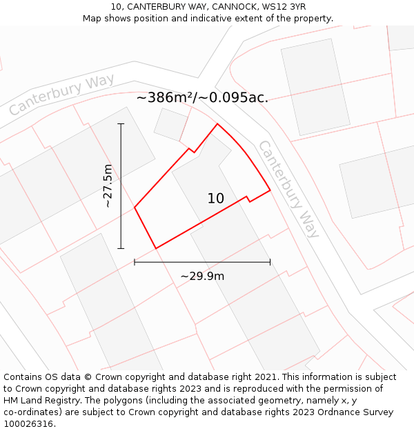 10, CANTERBURY WAY, CANNOCK, WS12 3YR: Plot and title map