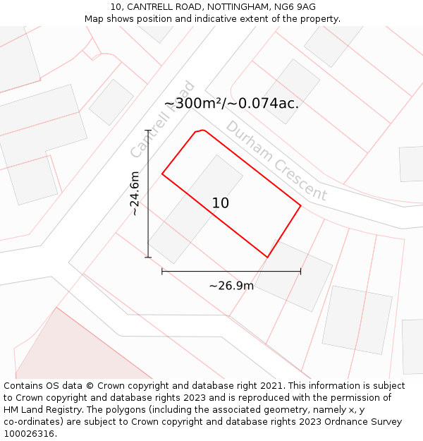 10, CANTRELL ROAD, NOTTINGHAM, NG6 9AG: Plot and title map