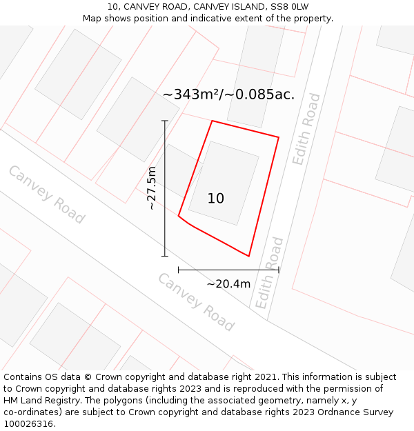 10, CANVEY ROAD, CANVEY ISLAND, SS8 0LW: Plot and title map