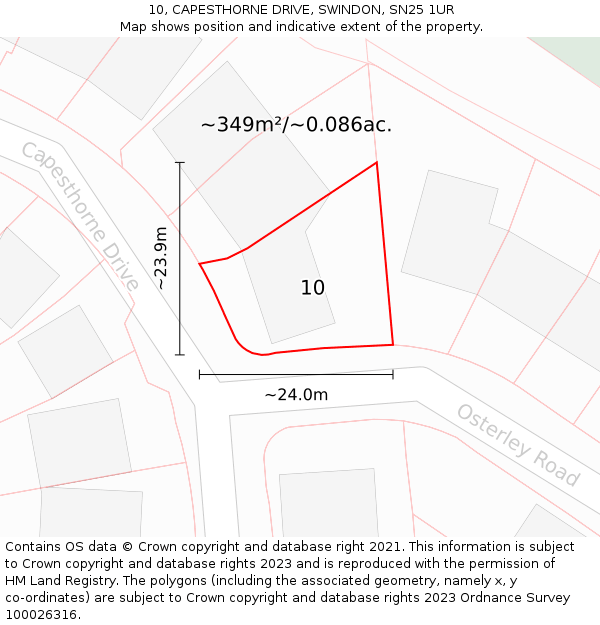 10, CAPESTHORNE DRIVE, SWINDON, SN25 1UR: Plot and title map