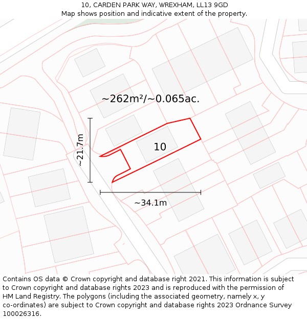 10, CARDEN PARK WAY, WREXHAM, LL13 9GD: Plot and title map