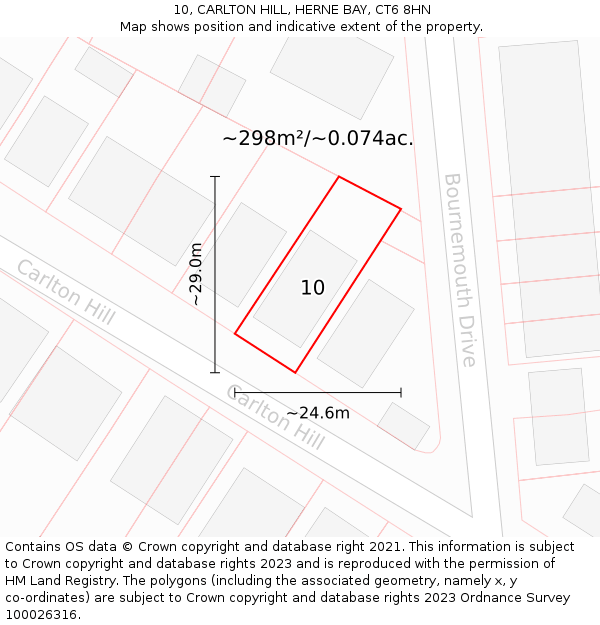 10, CARLTON HILL, HERNE BAY, CT6 8HN: Plot and title map