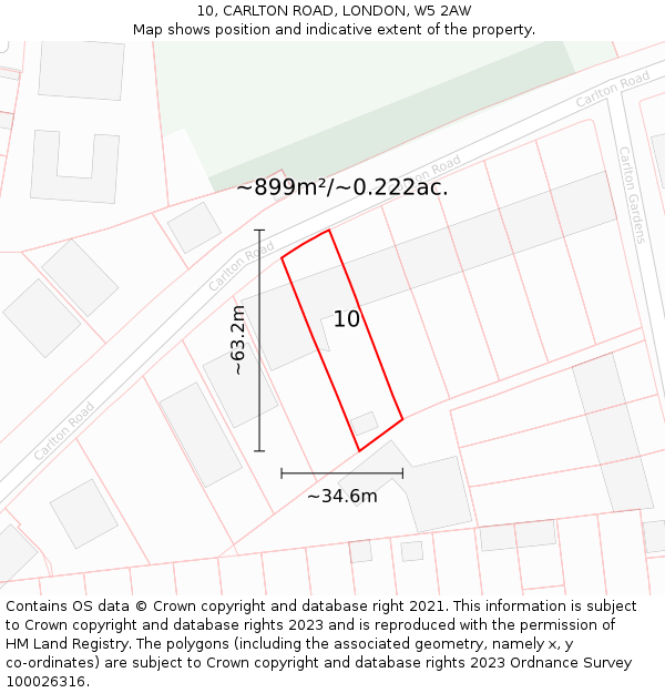 10, CARLTON ROAD, LONDON, W5 2AW: Plot and title map