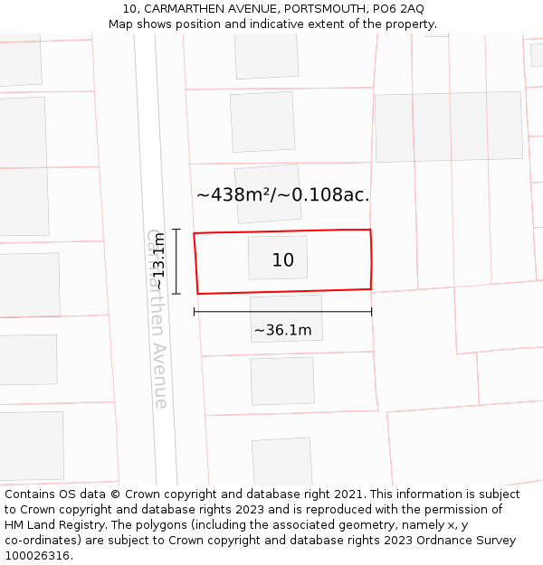 10, CARMARTHEN AVENUE, PORTSMOUTH, PO6 2AQ: Plot and title map