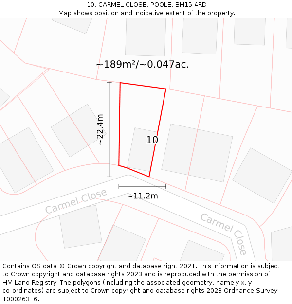 10, CARMEL CLOSE, POOLE, BH15 4RD: Plot and title map