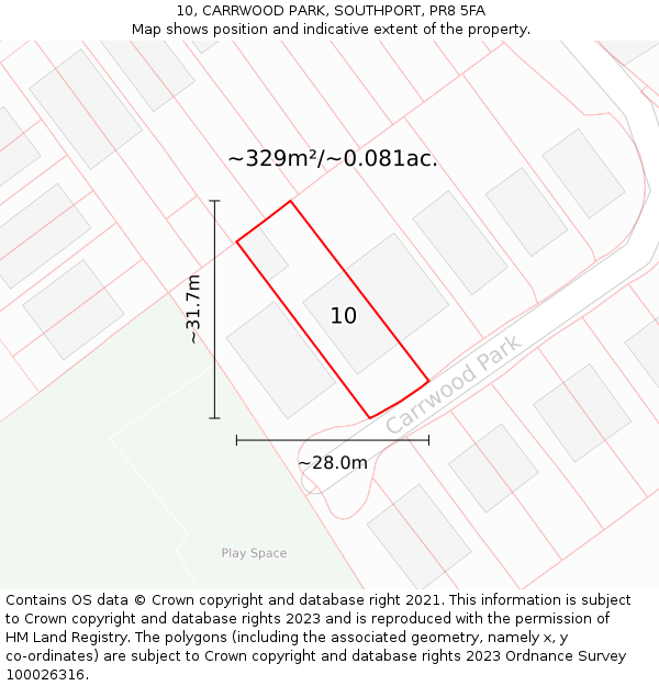 10, CARRWOOD PARK, SOUTHPORT, PR8 5FA: Plot and title map