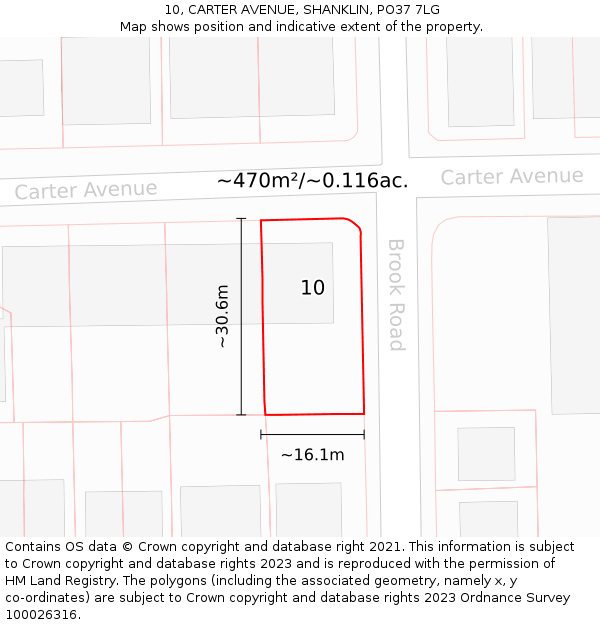 10, CARTER AVENUE, SHANKLIN, PO37 7LG: Plot and title map