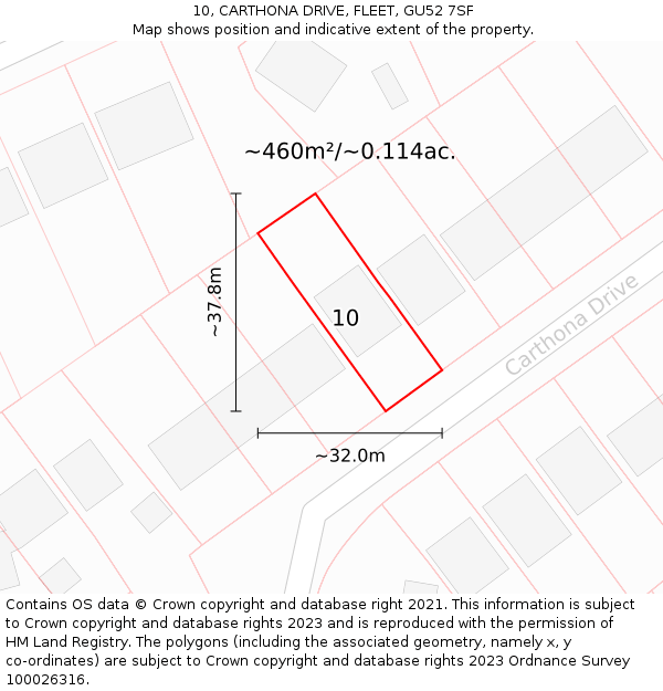 10, CARTHONA DRIVE, FLEET, GU52 7SF: Plot and title map