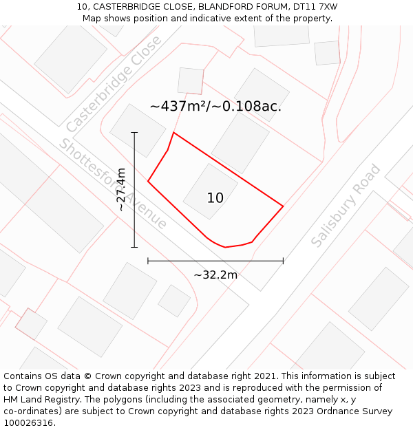 10, CASTERBRIDGE CLOSE, BLANDFORD FORUM, DT11 7XW: Plot and title map