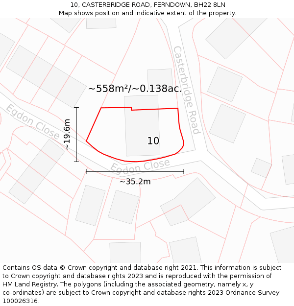 10, CASTERBRIDGE ROAD, FERNDOWN, BH22 8LN: Plot and title map