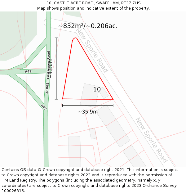 10, CASTLE ACRE ROAD, SWAFFHAM, PE37 7HS: Plot and title map