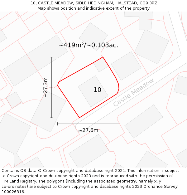 10, CASTLE MEADOW, SIBLE HEDINGHAM, HALSTEAD, CO9 3PZ: Plot and title map