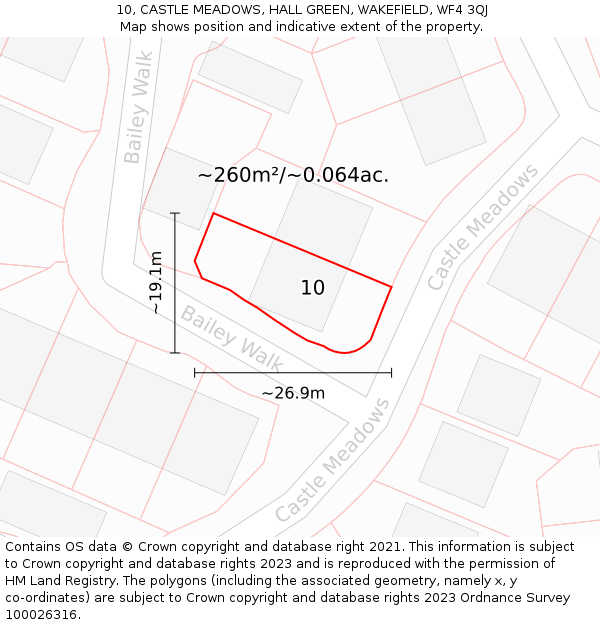 10, CASTLE MEADOWS, HALL GREEN, WAKEFIELD, WF4 3QJ: Plot and title map