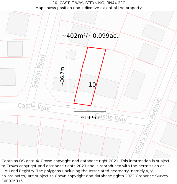 10, CASTLE WAY, STEYNING, BN44 3FG: Plot and title map