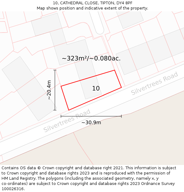 10, CATHEDRAL CLOSE, TIPTON, DY4 8PF: Plot and title map