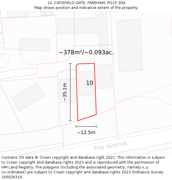 10, CATISFIELD GATE, FAREHAM, PO15 5NX: Plot and title map