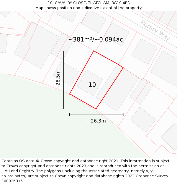 10, CAVALRY CLOSE, THATCHAM, RG19 4RD: Plot and title map