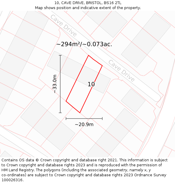 10, CAVE DRIVE, BRISTOL, BS16 2TL: Plot and title map