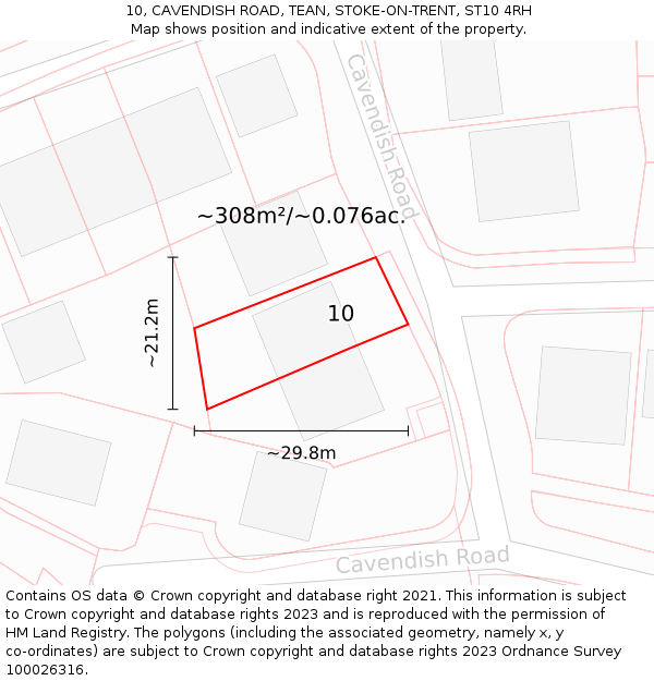 10, CAVENDISH ROAD, TEAN, STOKE-ON-TRENT, ST10 4RH: Plot and title map