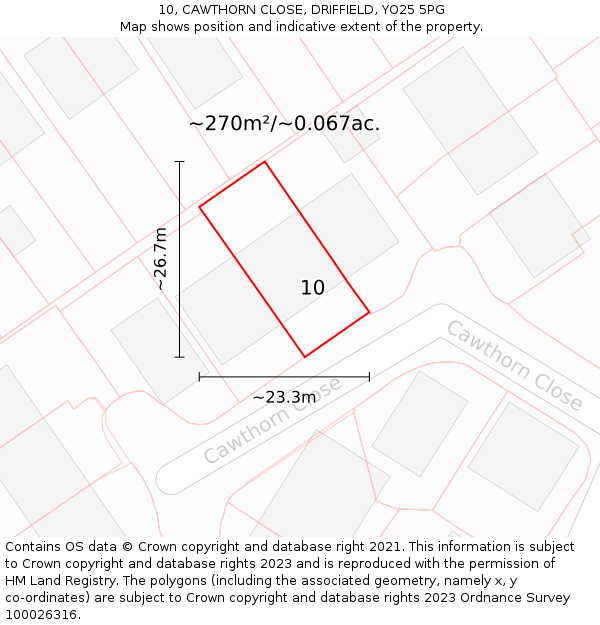 10, CAWTHORN CLOSE, DRIFFIELD, YO25 5PG: Plot and title map