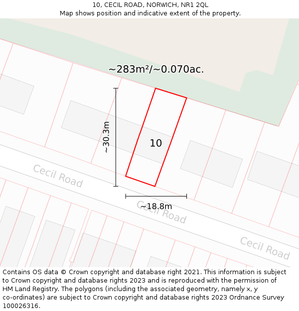 10, CECIL ROAD, NORWICH, NR1 2QL: Plot and title map