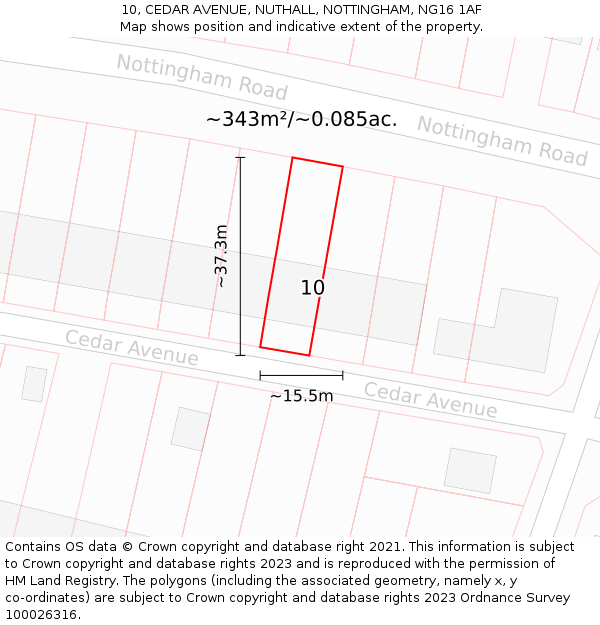 10, CEDAR AVENUE, NUTHALL, NOTTINGHAM, NG16 1AF: Plot and title map