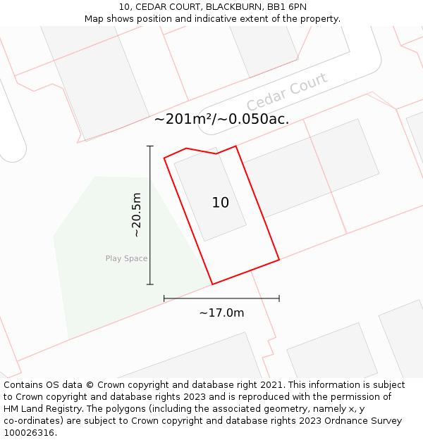 10, CEDAR COURT, BLACKBURN, BB1 6PN: Plot and title map