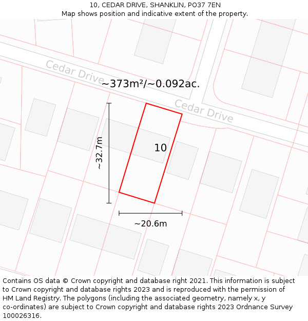 10, CEDAR DRIVE, SHANKLIN, PO37 7EN: Plot and title map