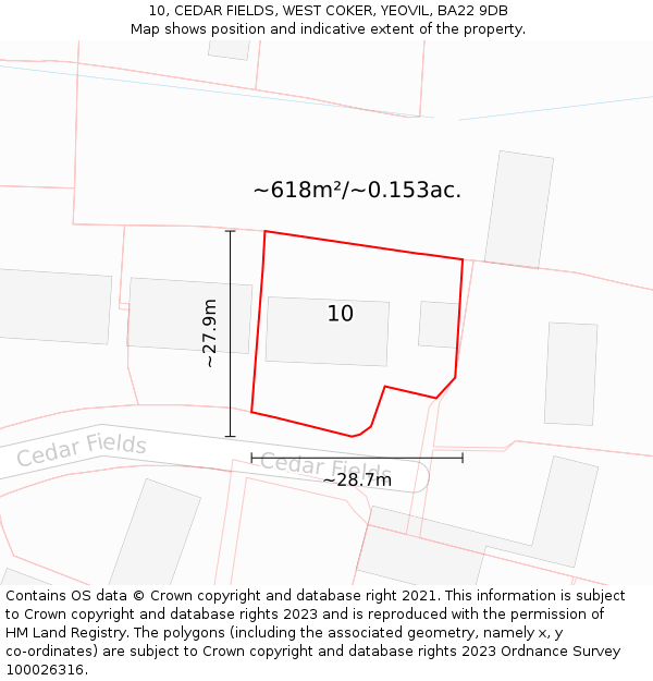 10, CEDAR FIELDS, WEST COKER, YEOVIL, BA22 9DB: Plot and title map