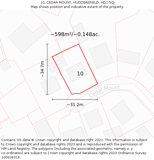 10, CEDAR MOUNT, HUDDERSFIELD, HD1 5QJ: Plot and title map